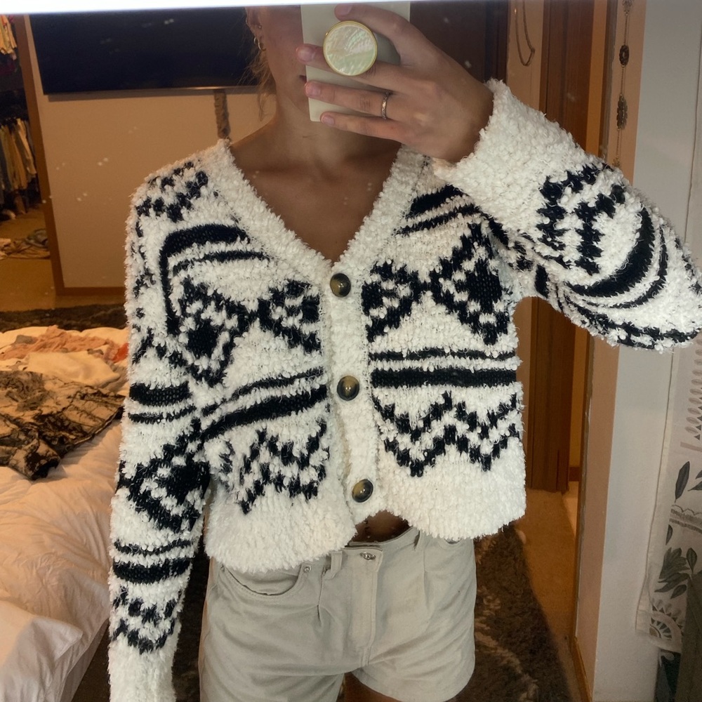 Fuzzy aztec print sweater